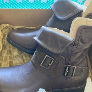 New UGG Cybele Black Distressed Leather Short/Ankle Moto Boot Bootie